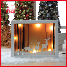 Forest Deer Scene Blown Glass Wall Decoration with Plastic Frame Shadow Box Frames Wholesale