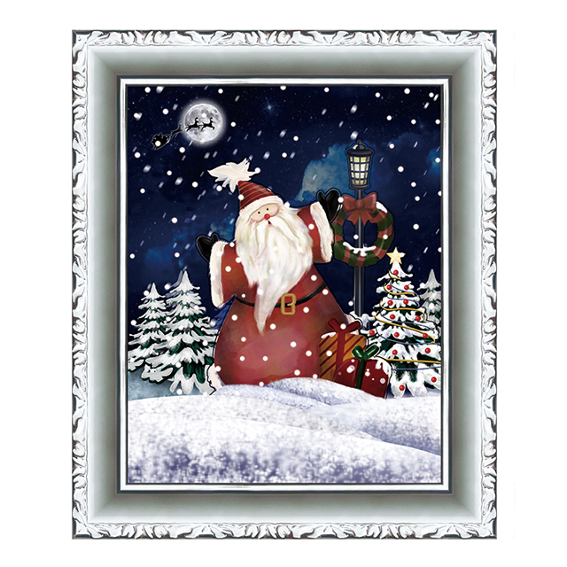 (WP046ST5-GJG) Snowing Wall Plaque with Santa Scene and Various Wooden Frames for New Year Decoration