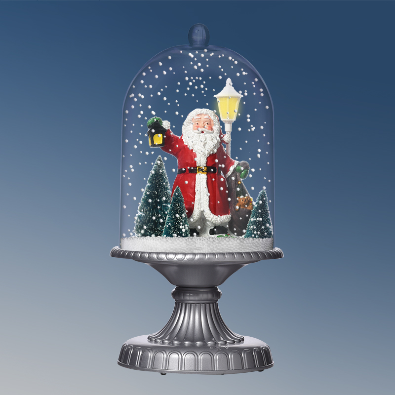 (G17D-R) New Design Snowing Christmas Decoration Plastic Cloche with Santa and Light