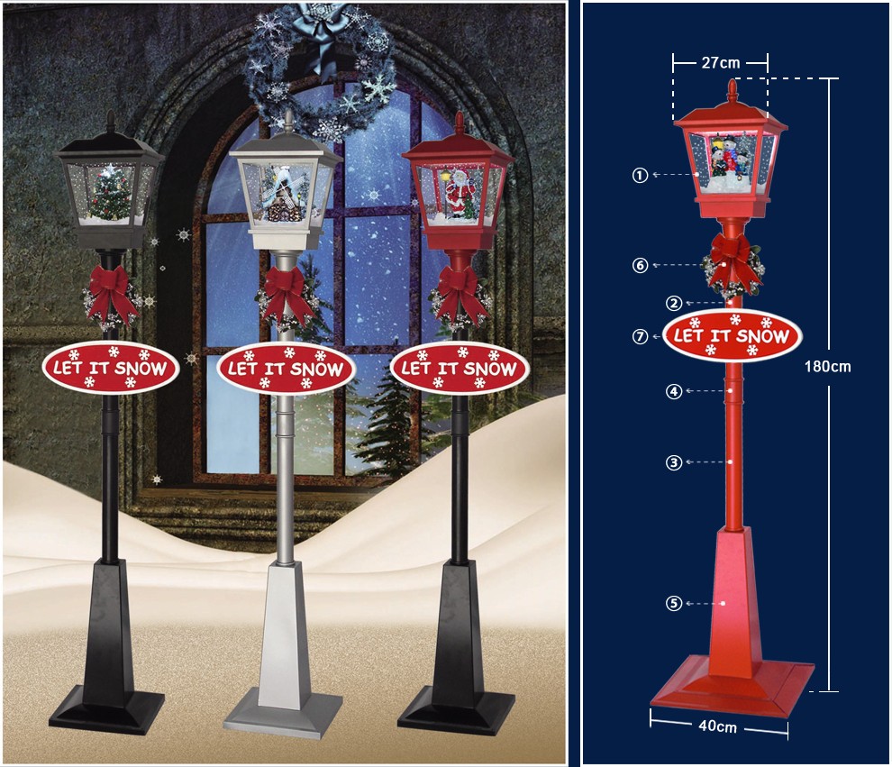 LED Decoration Lighted Musical Snowing Christmas Street Lamp from China