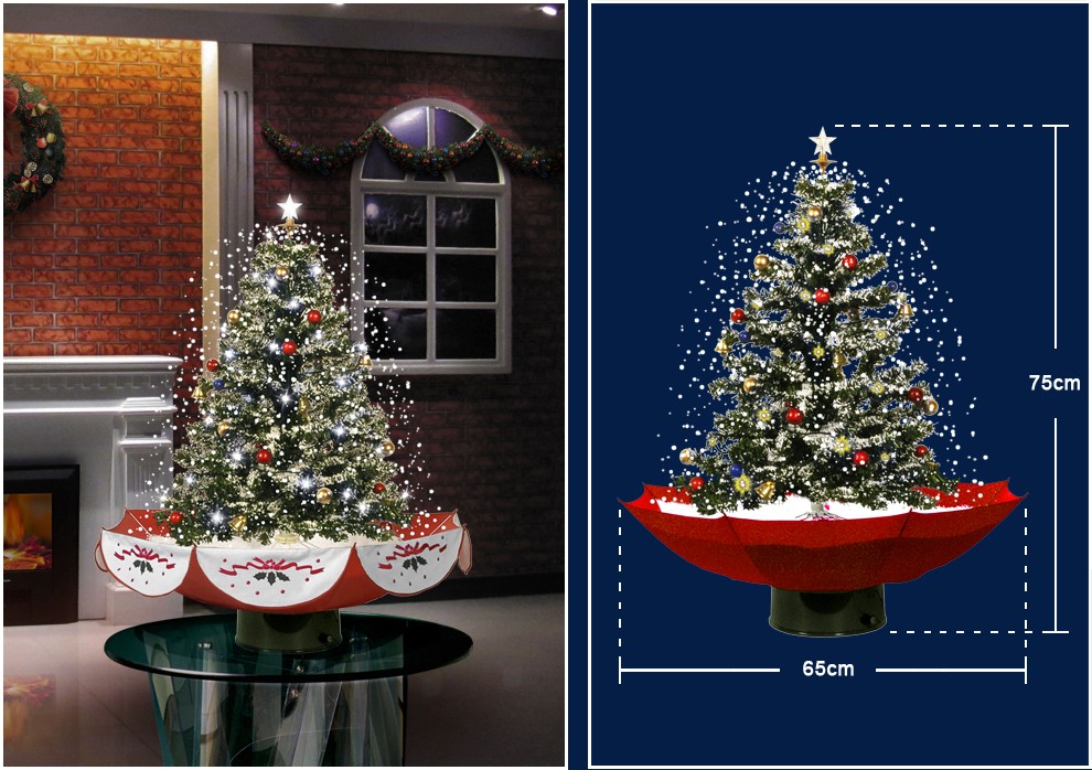(18030U075BS) 2016 Snowing Christmas Tree with Umbrella Base from