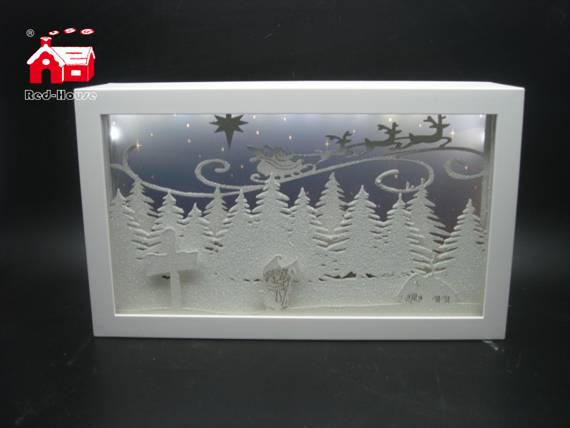 Christmas Decorative Rectangle Frame Music Box with Laser Cut Christmas Scene As Led Home Decoration From Christmas Decoration Supplies