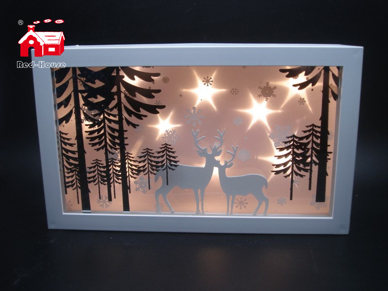 Christmas Decorative Rectangle Frame Music Box with Laser Cut Christmas Scene As Led Home Decoration From Christmas Decoration Supplies