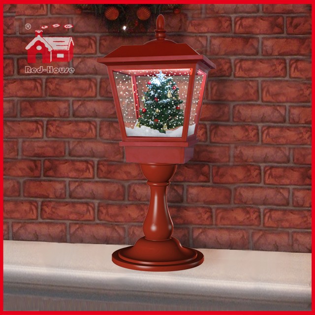 (LT27064S-R) Red Snowing Musical Lighted Christmas Tabletop Lamp