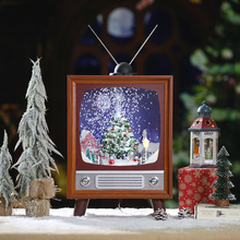 Christmas Musical Box Playing Christmas Carols Lighted TV with Snow