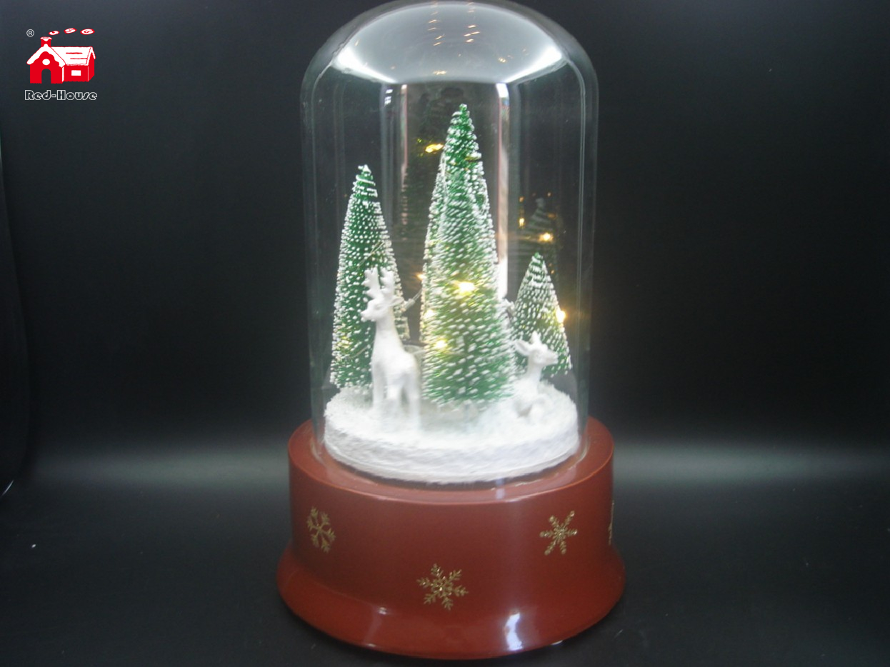 Christmas Musical Long Shape Glass Globe with Revolving Tree inside for Decoration And Gift