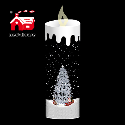 Indoor christmas decorations big candle with christmas lighting and rotating santa claus