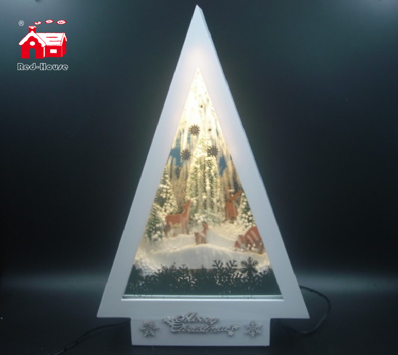Christmas Decorative Tree Shape Musical Frame As Led Home Decoration with Snow Blowing Effect