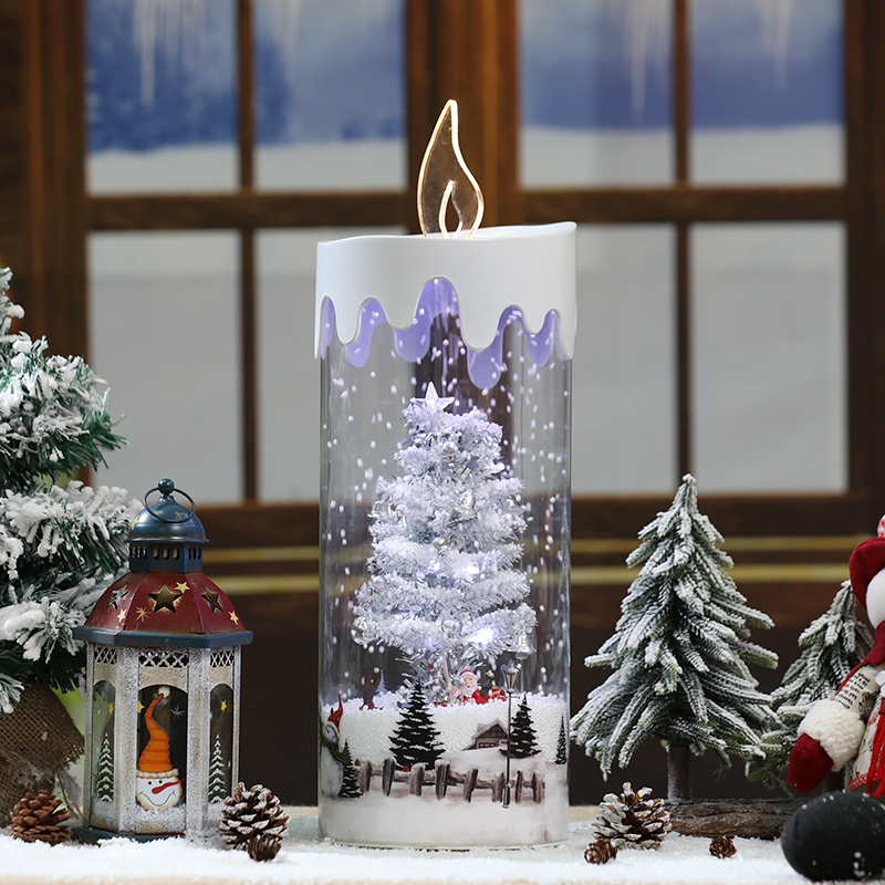 Navidad wholesale christmas candle lantern snow globe winter pillar candle lights christmas music lanterns