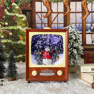 Retro Small Christmas Snowing Tv Lantern with Music And Lights