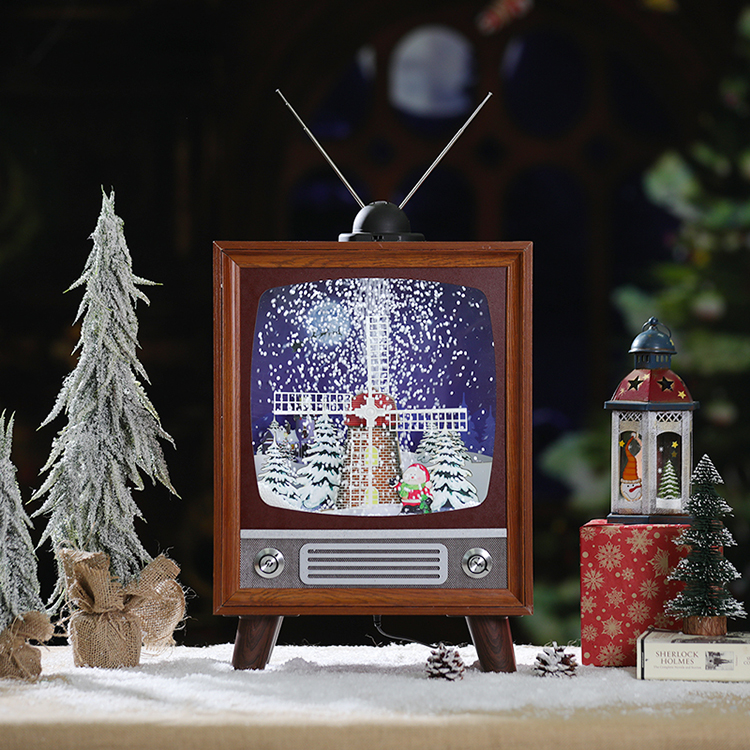 Snow Globe Holiday Home Decor Musical LED TV Village Lantern