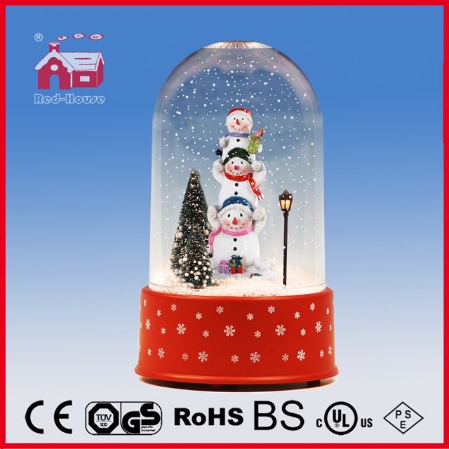 (P18030-3S1) Lovely Snowmen Family Snowing Decoration Christmas Crafts with Transparent Case