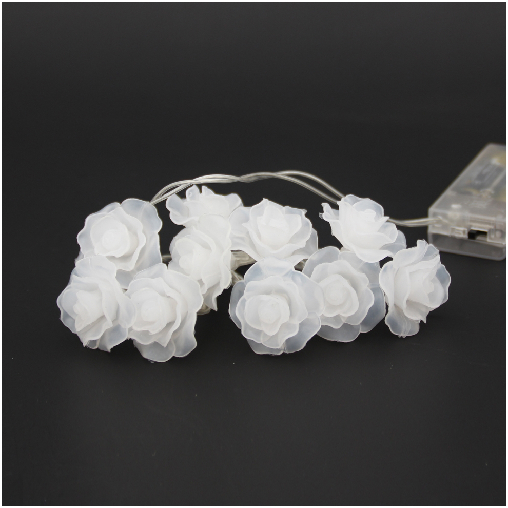 10 Simulation Pink Rose LED Battery Light String Flower Christmas Light